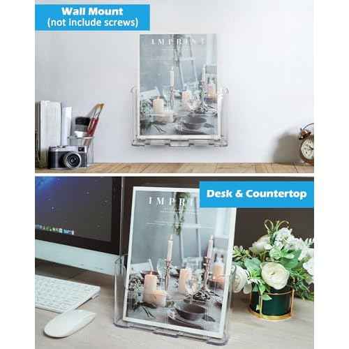 Acrylic Brochure Holder, 4 Packs Brochure Holder 8.5 x 11, Flyer Holder for Business, Clear Brochure Display Stand for Pamphlet Paper Literature Document Magazine Menu, Table Desk Wall Mount
