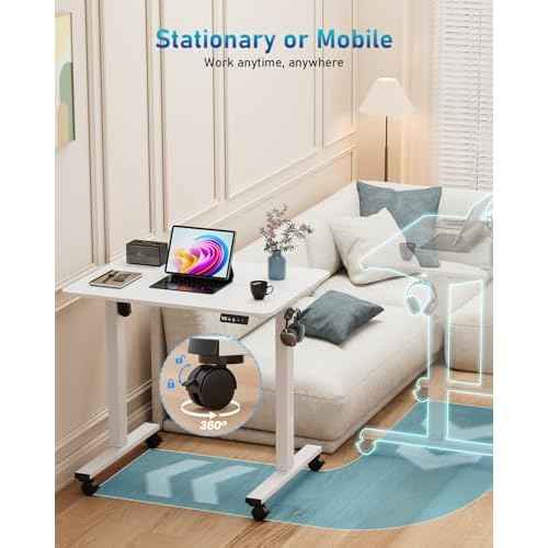 Small Height Adjustable Electric Standing Desk, 31.5" x 23.6" Sit Stand up Desk with Splice Board, Ergonomic Rising Computer Home Office Desk Table with Memory Preset, White Frame/White Top