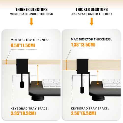 ERGOMAKER Keyboard Tray Under Desk, Pull Out Keyboard Tray with C Clamp Mount, 25.6" (29.7" Including Clamps) x 11.8" Slide-Out Platform Computer Drawer for Typing, Keyboard & Mouse Tray, Black