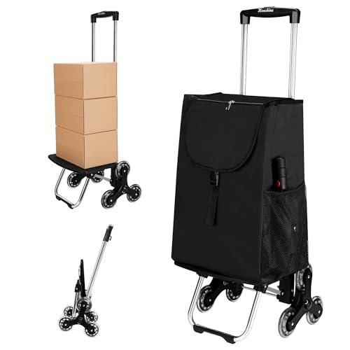 Collapsible Stair Climbing Shopping Cart: Trolley Cart with Insulated Bag for Grocery Laundry