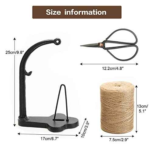 Sungmor Cast Iron Garden Twine Holder Set - 1300ft. Natural Jute Twine String & Rope Rack & Scissors - Decorative & Practical Home Arts Crafts Tools for Picture Display Gift Wrapping Packing Gardening