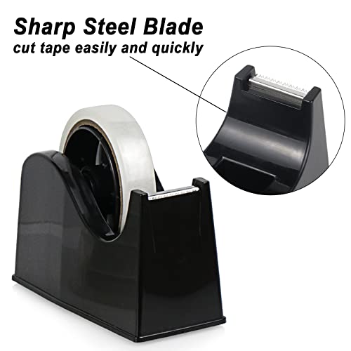 BOMEI PACK Desktop Tape Dispenser – 1" & 3" Cores, Weighted Base with Clear Tape Refills