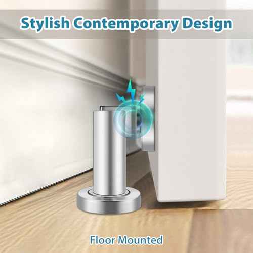 Door Stops 4 Pack, Magnetic Door Stoppers, Heavy Duty Magnetic Door Stop, Stainless Steel Door Catch, Holder Your Door, Modern Door Stopper Wall Floor Mount Door Holder, Brushed Nickel