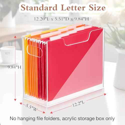 Acrylic File Folder Organizer, Clear Hanging File Organizer Portable File Holder with Handles, Desktop Letter Size File Box for Desk Home Office School -1 Pack