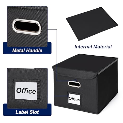 CADONO Black File Organizer Box with Lid, Collapsible Hanging Storage for Office & Home - 14.9x12.6x10.8 inch