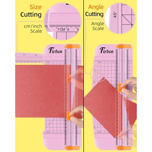 Firbon Pink A5 Paper Cutter, Straight Small Paper Trimmer with Side Ruler for Scrapbooking Craft, Paper, Coupon, Label, Cardstock