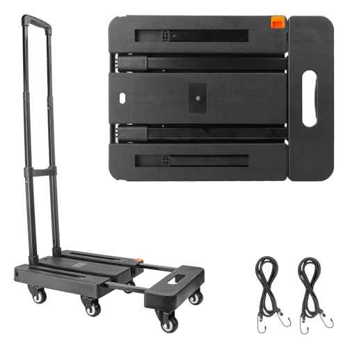 Folding Hand Truck with 6 Wheel, 300 lbs Foldable Dolly Cart with 2 Lashing Straps, Versatile, Foldable & Easily Portable Luggage Cart and Utility Cart for Moving, Shopping