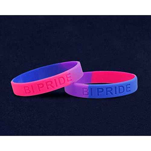 50 Pack Bisexual Gay Pride Silicone Bracelets - Purple/Blue/Pink BI Pride Flag Rubber Wristbands for LGBTQ Awareness, Pride Month, Promotional Events, Gift-Giving, Fundraising & More!