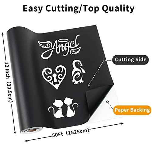 Matte Black Permanent Vinyl, 12" x 50FT Permanent Adhesive Vinyl Roll for All Cutting Machines, Signs, Craft Die Cutters