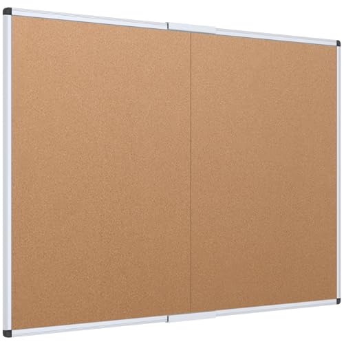 VIZ-PRO Foldable Cork Bulletin Board 36x24 Inches Silver Aluminum Frame