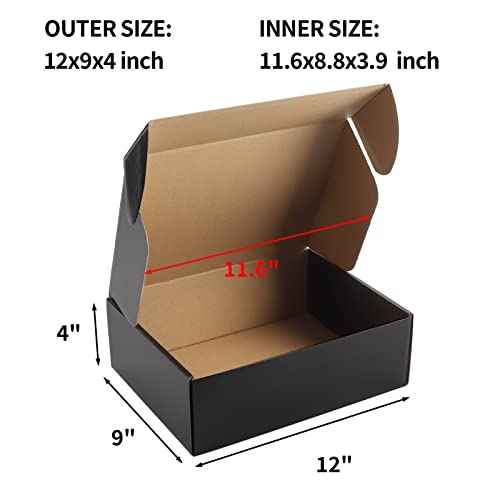 Hoikwo Medium Shipping Boxes for Mailing Shipping Packaging, Corrugated Cardboard Boxes for Packaging Small Business, (Black, 12x9x4-20 Pack)