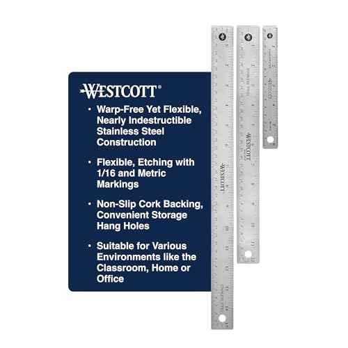 Westcott 10414 Stainless Steel Metal Ruler with Non-Slip Cork Base, 6 in