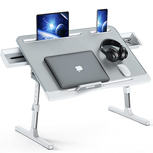 X-Large Grey KLEAR Foldable Adjustable Laptop Bed Tray Desk with 2 Drawers
