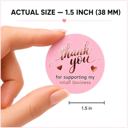 Pink & Rose Gold Thank You Stickers 1.5 Inch, 500 Premium Self-Adhesive Labels for Small Business & Packaging