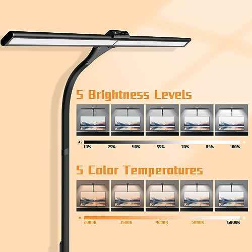 LED Desk Lamp, Office Architectural Desk Lamp, 31.5'' Large Size Office Lighting, 24W 5-Colour LED Computer Monitor Gooseneck Smart Lamp with Holder for Studying, Creating and Reading