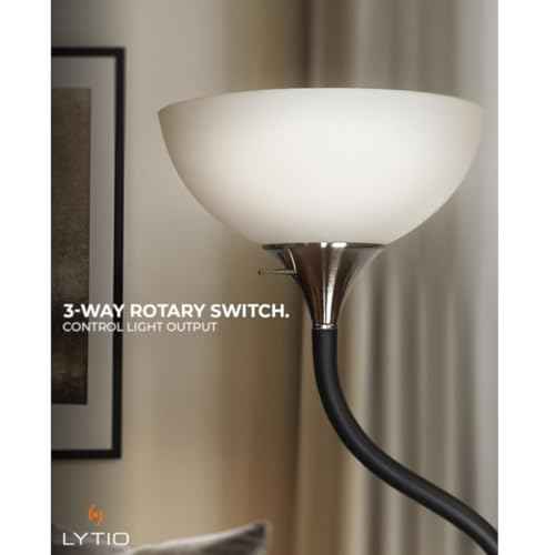 LYTIO Floor Lamps for Living Room, 71-Inch, 150W Incandescent Shade Cup for Warm Light, 3-Way Rotary Switch for Ease of Use, Satin Nickel Base