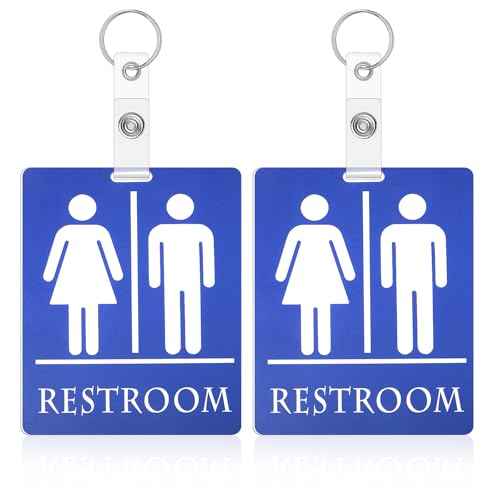 Unisex Bathroom Pass Keychains Restroom Hall Pass Key Tag Bathroom Tag with Key Holder Keychain Large Hall Passes for Classroom Office Family Restaurant Toilet Gas Station (2 Pcs)