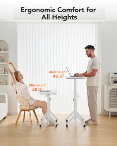 ErGear White Adjustable Standing Desk 32x16 Inch, Height Up to 46.5" with Lockable Wheels