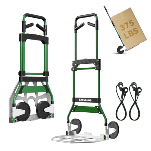 LEEYOUNG Upgraded Folding Hand Truck Dolly Cart Heavy-Duty 375lb£¬Aluminum Wheel Bracket & Portable Aluminum Dolly Cart, Indoor/Outdoor Use