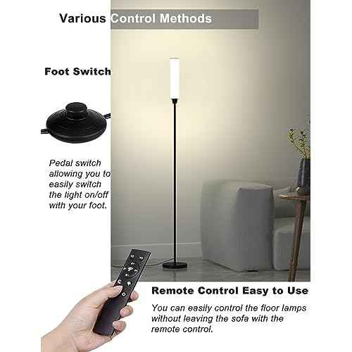Floor Lamps for Living Room, Upgrade Moder Floor Lamp with Remote Control, Full Range Dimming Minimalist Standing Lamp Perfect for Living Room, Bedrooms and Office (Black)