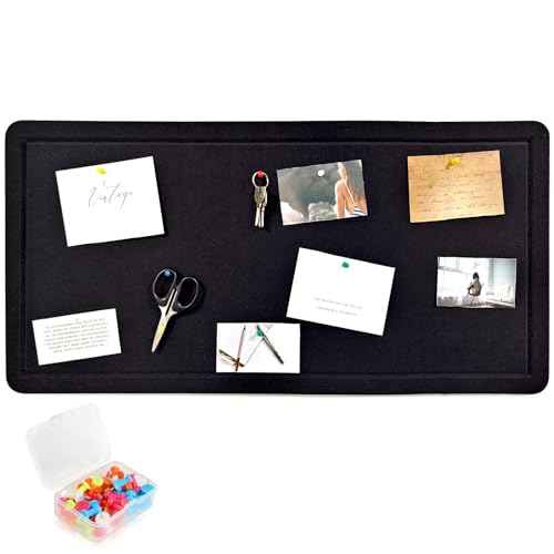 32"x16"Large Black Cork Board with 50 Push Pins, Black Cork Bulletin Board Felt Pin Board for Paste Notes, Photos, Schedules, for School, Home & Office