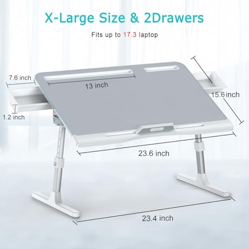 X-Large Grey KLEAR Foldable Adjustable Laptop Bed Tray Desk with 2 Drawers