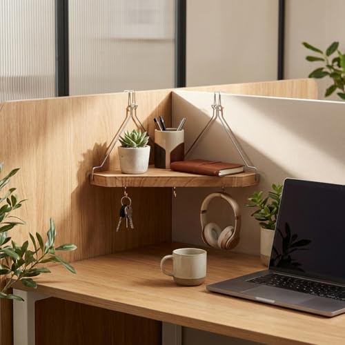 Fabric Corner Shelf with Hooks for Cubicles Office Dorm Apartment Storage