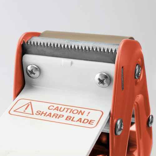 Heavy Duty Metal Frame Orange Packing Tape Dispenser 3 Inch Core with Special Ergonomic Handle, Tape Gun for Packing Boxes with Premium Tempered Steel Blade - for 3 inch Wide Roll