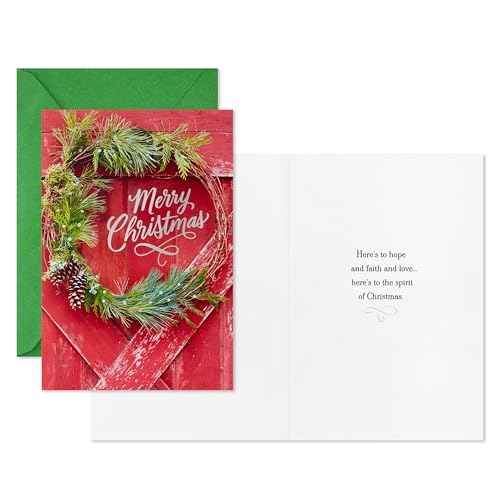 Hallmark Bulk Rustic Boxed Christmas Cards (40 Cards and 40 Envelopes) Red Barn Door with Wreath, Merry Christmas