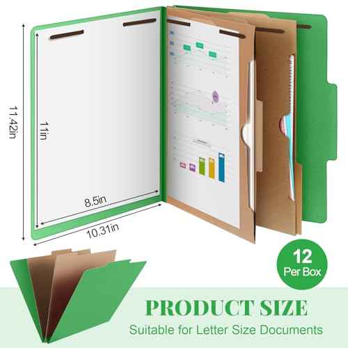 Skyygemm 12 Pcs Classification Folders Letter Size, 2 Pocket Dividers Pressboard File Folder with Fasteners, Expanding File Organizer Bulk for Teachers, Clergy, Office, Church, Christmas (Green)