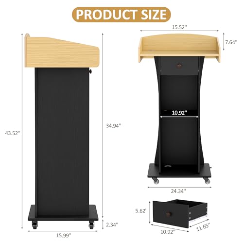 Baoz Yellow Black Portable Podium Stand with Lockable Wheels, Classroom podium