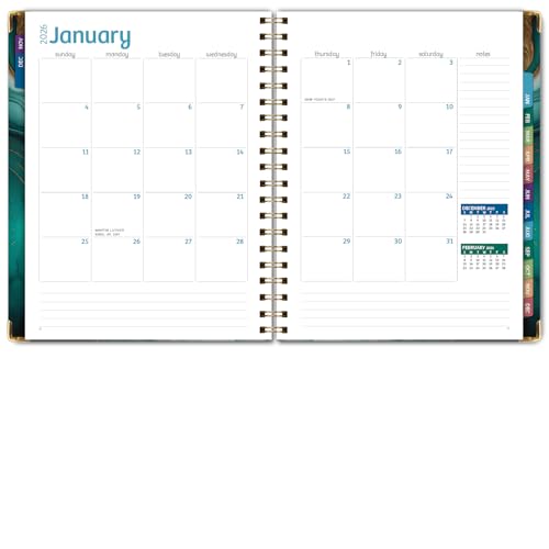 HARDCOVER 2026 Planner, 8.5"x11": 14 Months (November 2025 - December 2026), Daily Weekly Monthly Planner, Yearly Agenda, Bookmark, Pocket Folder and Sticky Note Set (Teal Gold Marble)