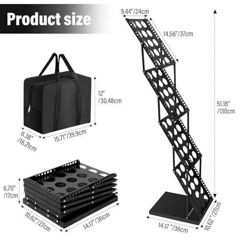 LIWSHWZ Foldable Literature Brochure Display Stand,4 Pocket Magazine Rack Floor with Carrying Bag for Trade Show Exhibitions Office,Trade Shows, Offices (Black)