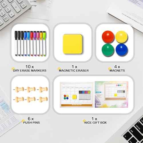 Dry Erase Calendar Whiteboard for Wall - 17x13 Inch Magnetic Whiteboard, Reusable Monthly Planner Board for Home Office, Classroom, Teachers & Students (White)
