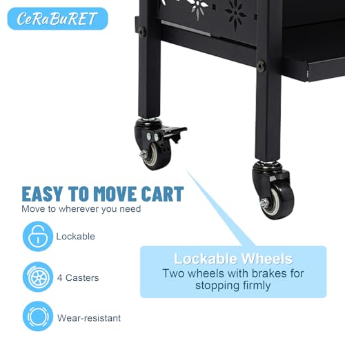 CeRaBuRET Black Rolling Book Cart | 2-Tier Moveable Library Cart with 2 Lockable Wheels, 34in Tall