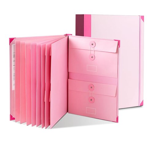 Important Document Organizer,Folio Document Organizer,Bound Expanding File for Important Papers/Passports/Birth Certificates(Pink)