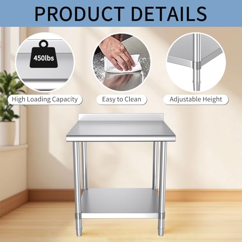 30" x 24" Stainless Steel Commercial Prep Table with Backsplash & Adjustable Undershelf