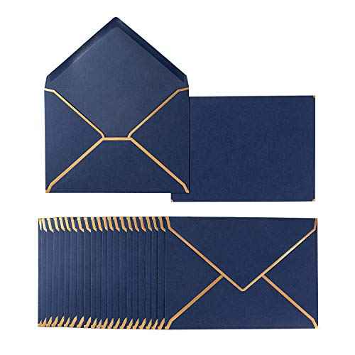 50 Pack Navy Blue A4 Envelopes 4x6 Self-Adhesive V Flap Envelopes with Gold Border for Office, Greeting Card, Wedding, Graduation, Baby Shower, Parties, Invitations (4.25x6.25 inches)