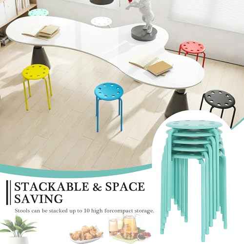 VECELO Stacking Stools Set of 6, 17.7 Inch Standard Height, Portable Plastic Colourful Decoration Stools for School Classroom and Office, No Assembly Required, Green