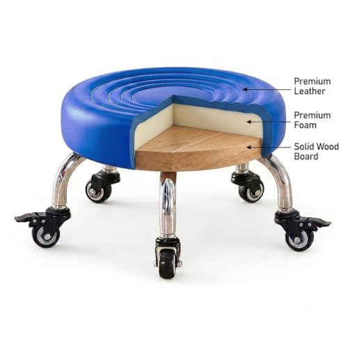 Xnverom Blue Low Rolling Stool with 9-Inch Height – Kids Room, Closet & Household Chores Seat (1 count)