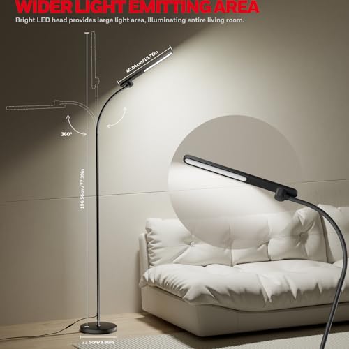 Honeywell LED Floor Lamp, F4 Sunturalux¢â Gooseneck Floor Lamps for Living Room, Super Bright Stepless Dimmable Tall Standing Lamp, Modern Eye-Caring Reading Floor Lamp for Bedroom Office Study