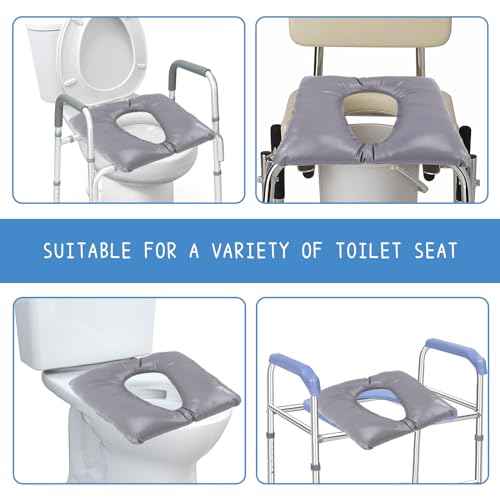 Bedside Commode Soft Cushion for Seniors, Thick Pad PU Cover with Fixing Straps for Commode Chair, Washable Toilet Seat Cushion Warmer for Elderly Adults