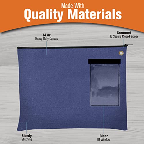 BankSupplies Canvas Interoffice Mailer, 14 oz. - 14W x 11H - Royal Blue - Transit Bag - Large Zipper Bag with Grommet - Use with Padlock or Zip Tie for Security - Interoffice Mail Bag