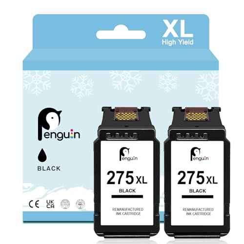 Penguin 275XL Black Ink Cartridge for Canon PG-275 Ink for Pixma TR4722 TR4720 TS3722 TS3720 TS3522 TS3520 TR4725 TR4700 Printers for Canon 275 Black Ink Cartridge (2 Pack)