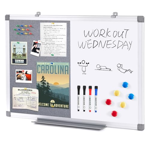 S SWANCROWN 2 in 1 Combo Board Magnetic Whiteboard & Felt Board,Dry Erase Board Bulletin Board Vision Board for Wall,Home,School,Office,24x18inches