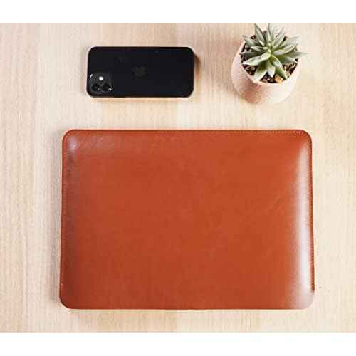 Genuine Leather Mac Sleeve for 13-inch MacBook Air 2018-2023 M1 M2 A2337 A2179 A1932 2018-2021, MacBook Pro M1/A2338 A2251 A2289 2016-2023, 12.9 iPad Pro case Bag Handmade Cognac