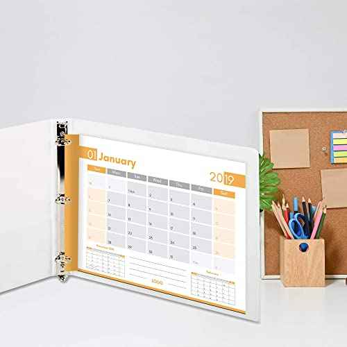 4 Pack of 8.5" X 11" Landscape View Binder, 3-Ring 1.5 Inch Capacity Round Ring, White Horizontal Formatted with Clear Cover Pockets for Documents, Spreadsheets, Projects and More