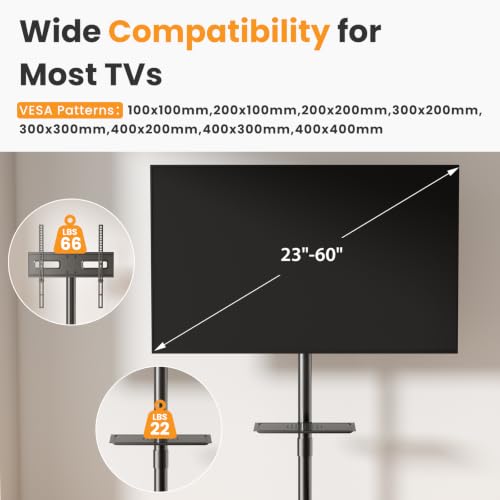 Newbulig Rolling TV Stand with Wheels for 23-60 Inch TV - Black
