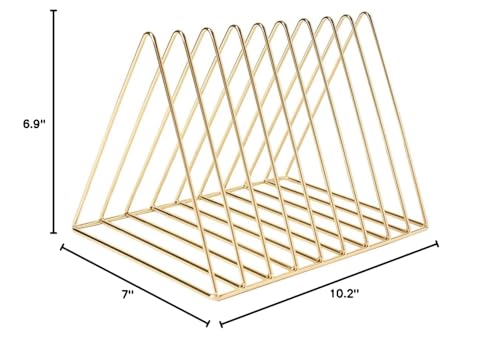 Sooyee 9 Slot Gold Magazine Holder,Desktop File Sorter Organizer Triangle Bookshelf Decor Home Office