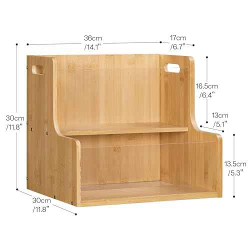 HOOBRO Vinyl Record Storage Crate, Stepped 2-Tier Record Crate, Album Storage Box, Visible Record Holder Crate with Handle, for Vinyl, Magazine, Folder, Album, Natural YL02CW01